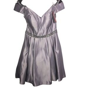 CINDY COLLECTION Satin Metallic Off the Shoulder Dress